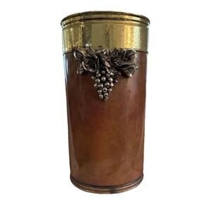 Vintage Hammered Brass & Copper Umbrella Stand Trash Can Metal Floral 3D 19"